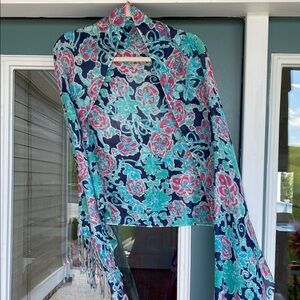 Lilly Pulitzer Floral Navy, Teal & Pink Women's silk cashmere Murfee Scarf